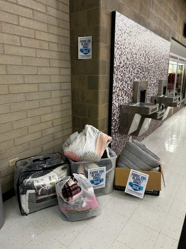 Full collection bins from the Verdance for Veterans Fabric and Blanket Drive